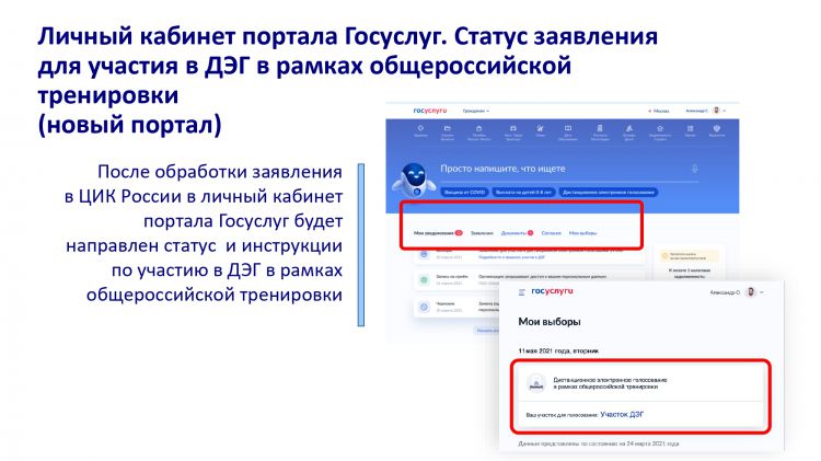 Подача заявления для участия в дистанционном электронном голосовании в рамках общероссийской тренировки
